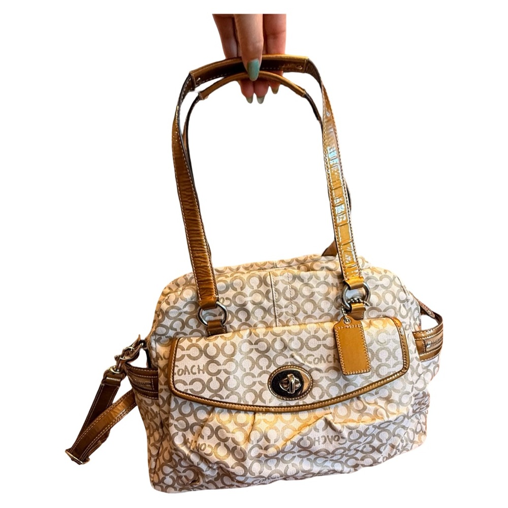 Coach Op Art C Addison Multi Diaper Satchel – Khaki Gold | Measurements Included